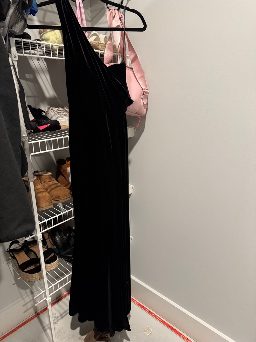 Fashion Nova Black One-Shoulder Velvet Maxi Dress